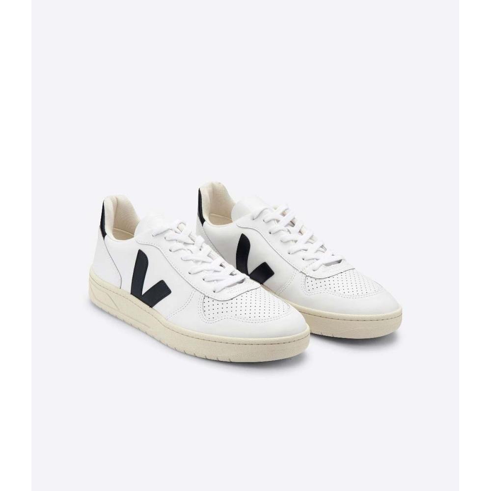 Veja V-10 LEATHER Sneakers Dames White/Black | NL 663MQZ